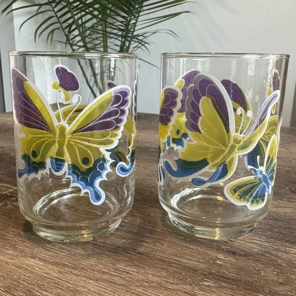 Set of 2, Vintage Libbey Butterfly Embossed Tumbler Drinking Glasses. - Picture 1 of 5